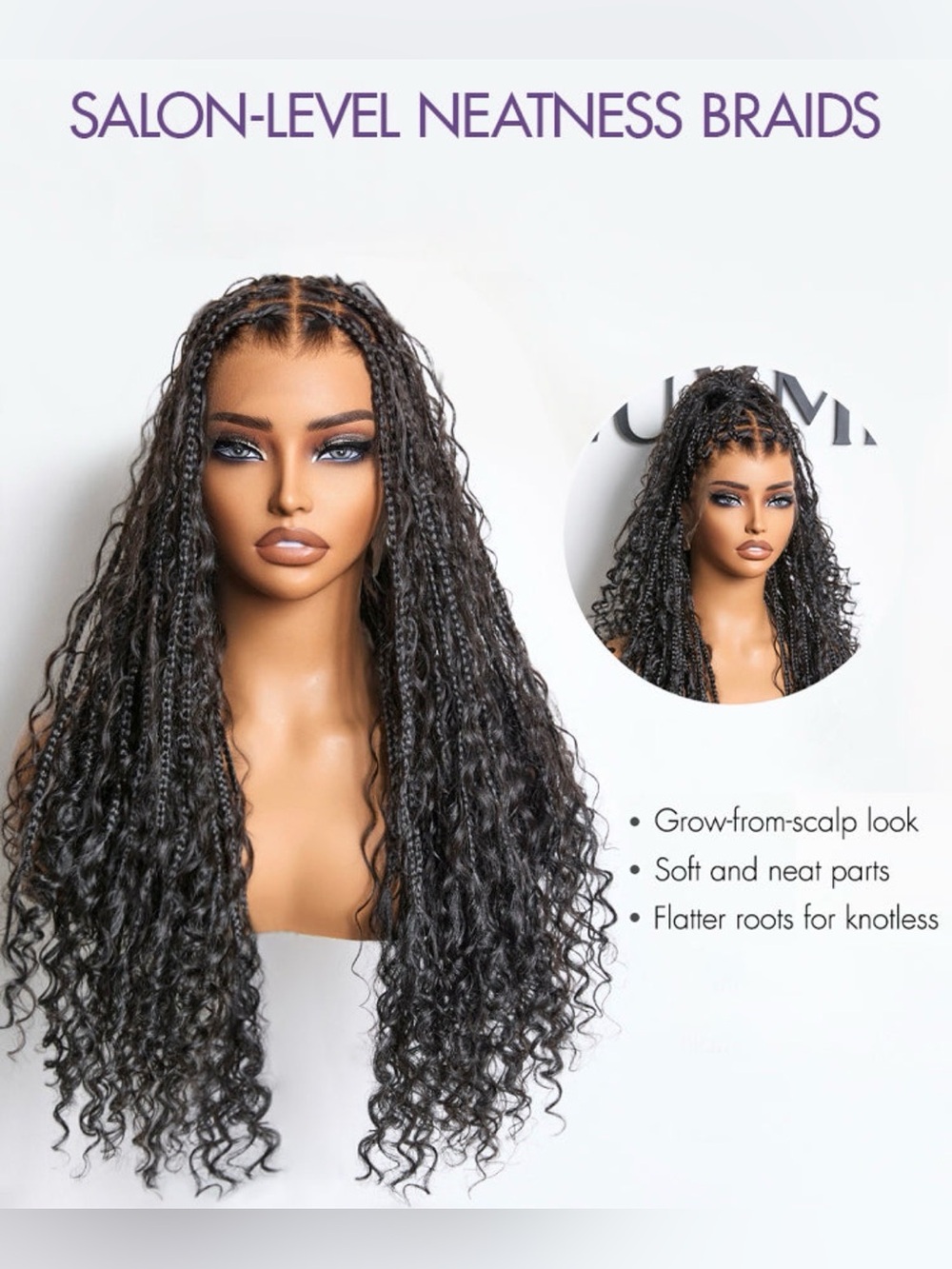 26” Boho Braided Human/Synthetic Hair 360 Full Lace Wig🔥🔥